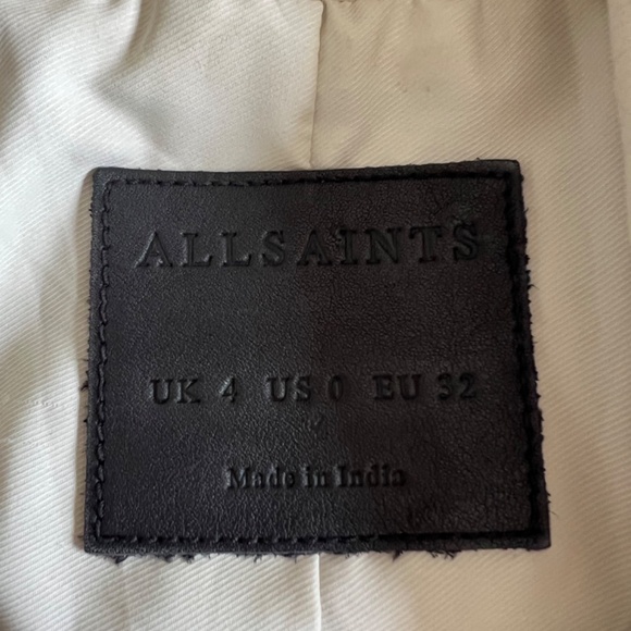 AllSaints | Prescott Leather Biker Jacket in Cream | Sz 0 - Picture 2 of 5